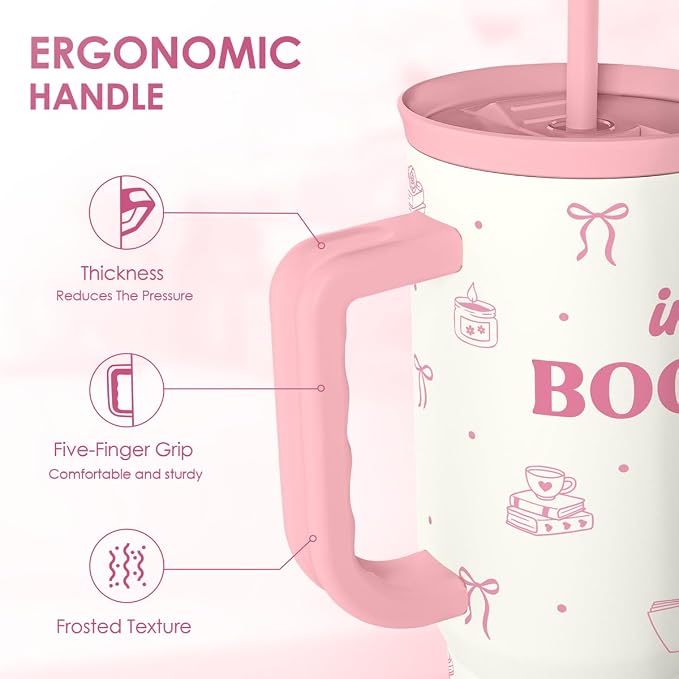 SANDJEST Book Lovers 40oz Tumbler With Handle and Straw, in My Bookish Era Insulated Stainless Steel Travel Coffee Mug for Women Girls Bookworms, Gift Idea for Birthday Christmas Mothers Day - Image 3