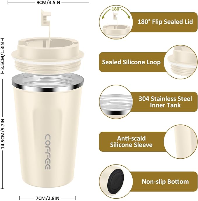 CS COSDDI 12 oz Stainless Steel Vacuum Insulated Tumbler - Coffee Travel Mug Spill Proof with Lid - Coffee Cups for Keep Hot/Ice Coffee,Tea and Beer - Image 3