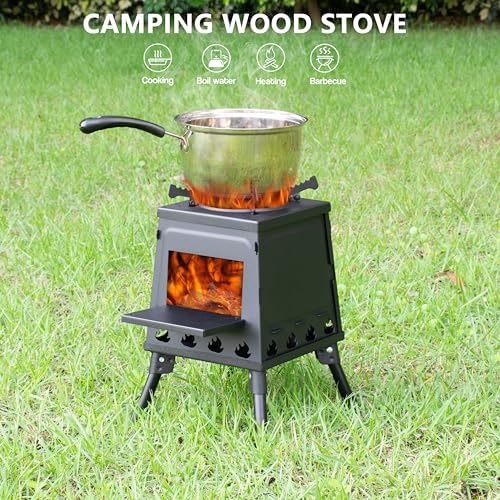 Camping Wood Stove, Portable Wood Burning Stove, Backpacking Folding Camp Tent Heat Mini Outdoor Stove with Carrying Bag, for Cooking Heating Picnic hiking BBQ Travel RV (Large) - Image 2