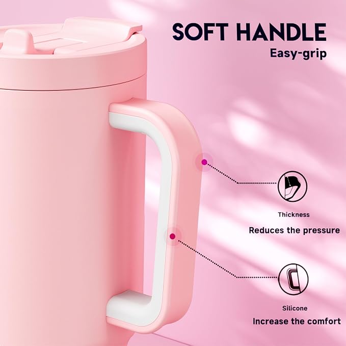 Meoky 32 oz Tumbler with Handle and Flip Straw, 100% Leakproof Tumbler with Lid and Straw, Stainless Steel Insulated Cup, Cupholder Friendly, Keeps Cold for 24 Hours (Blush) - Image 4