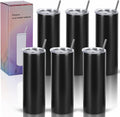 6 Pack 20 Oz Straight Skinny Tumblers,Individually Gift Boxed Stainless Steel Slim Skinny Tumbler Set Bulk, 20 Oz Insulated Slim Thin Travel Tumbler Cup for Diy, Black by Wzaytia