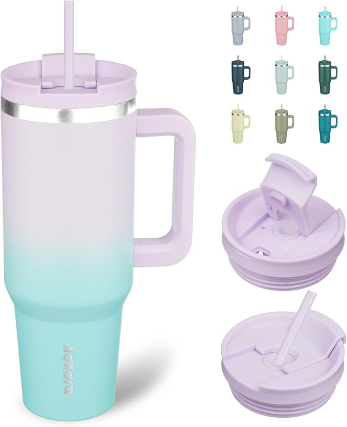 BJPKPK Tumbler With Handle 40 oz Stainless Steel Insulated Tumbler With Lid And Straw For Water Or Ice Coffee,Lavender Green by BJPKPK