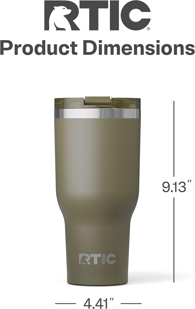 RTIC 40oz Essential Tumbler with Lid, Ceramic Lined, Insulated, Stainless Steel, Metal, Double Wall Vacuum-Insulation, Travel Cup for Iced Coffee, Tea, Hot and Cold Drink, Olive - Image 5