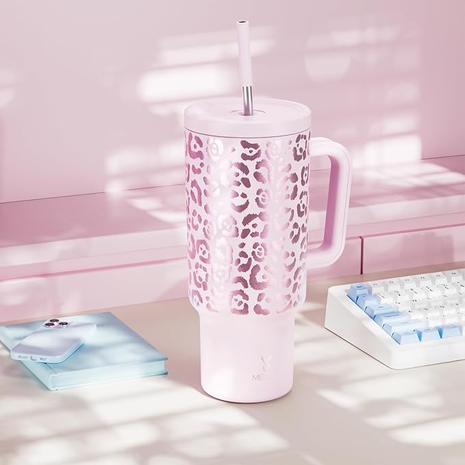 Meoky 40 oz Tumbler with Handle and Straw, Tumbler with Lid and Straw, Insulated Stainless Steel Travel Mug, 100% Leak-proof, Keeps Cold for 34 Hours or Hot for 10 Hours (Pink Leopard) - Image 7
