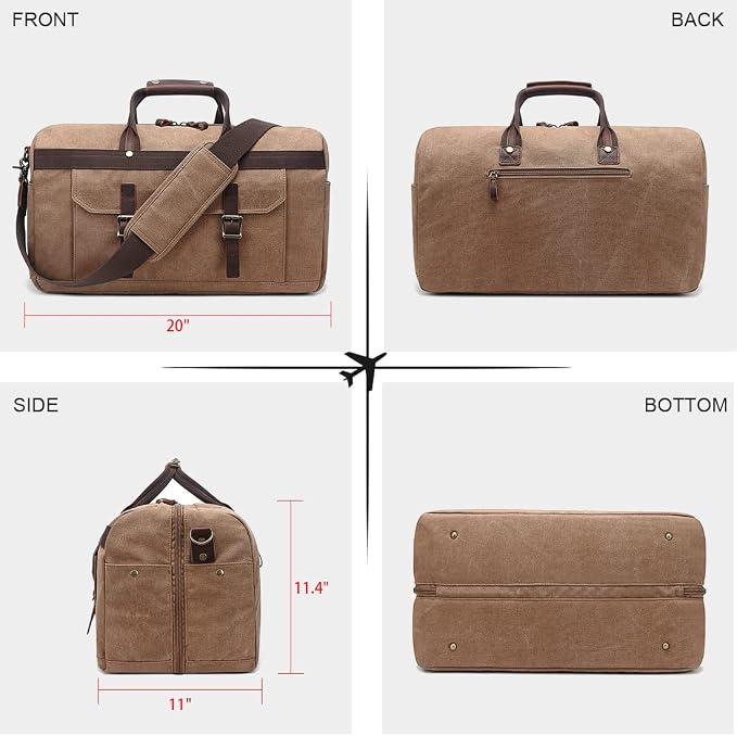 Duffle Bag for Men Waterproof Genuine Leather Canvas Travel Duffel Bags for - Image 6