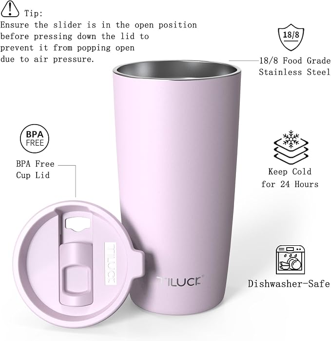 TILUCK 20 oz Insulated Tumbler with BPA-Free Lid, Stainless Steel Vacuum Travel Coffee Mug, Double Wall Coffee Tumbler（20oz，Matte LightPurple） - Image 2