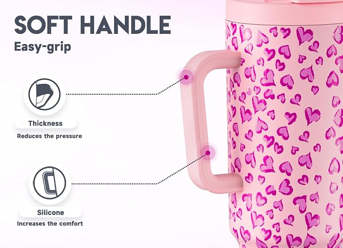 Meoky 40 oz Tumbler with Handle and Flip Straw, 100% Leakproof Tumbler with Lid and Straw, Stainless Steel Insulated Cup, Cupholder Friendly, Keeps Cold for 34 Hours (Love) - Image 7