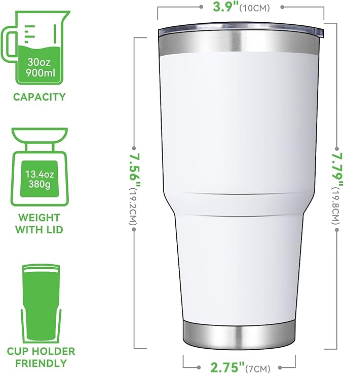 DOMICARE 30 oz Tumbler with Lid and Straw, Stainless Steel Tumblers Bulk, Insulated Vacuum Double Wall Travel Coffee Mug, Durable Powder Coated Tumbler Cups (White, 12) - Image 2