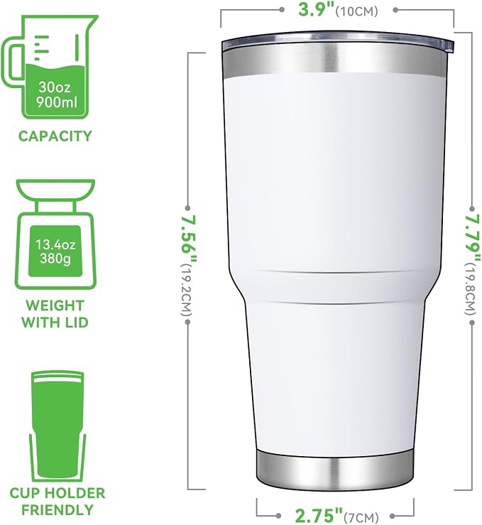 DOMICARE 30 oz Tumbler with Lid and Straw, Stainless Steel Tumblers Bulk, Insulated Vacuum Double Wall Travel Coffee Mug, Durable Powder Coated Tumbler Cup (White, 1) - Image 2