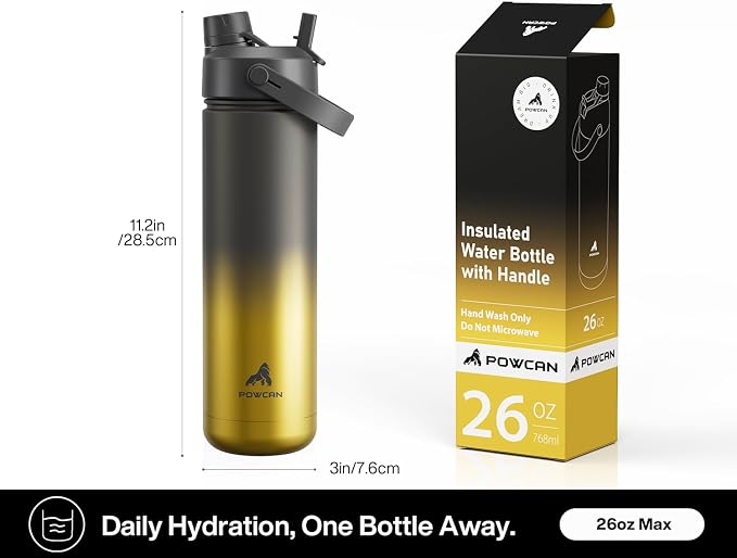 POWCAN 26 oz Insulated Water Bottle with 2-in-1 Straw and Spout Lid, Keep Cold 24H, Leak-Proof, Fits in Car Cup Holder, Stainless Steel Water Bottle for Sports, Travel, Gym, and School (King) - Image 7