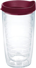 Tervis Clear & Colorful Lidded Made in USA Double Walled Insulated Tumbler Travel Cup Keeps Drinks Cold & Hot, 16oz, Maroon Lid by TervisTumblerCompany
