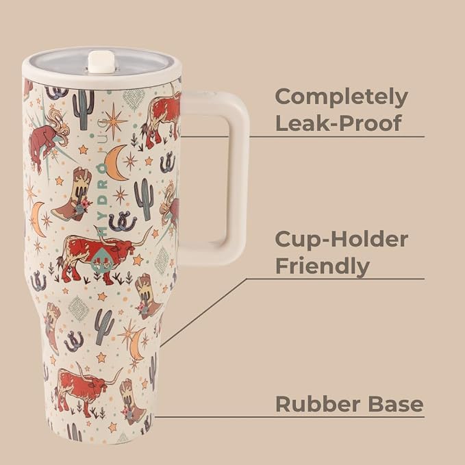 HydroJug Traveler - 40 oz Water Bottle with Handle & Flip Straw - Fits in Cup Holder, Leak Resistant Tumbler-Reusable Insulated Stainless Steel & Rubber Base - Gifts for Women & Men, Rodeo - Image 2