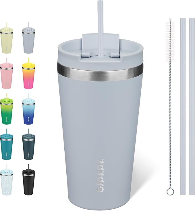 BJPKPK 18oz Stainless Steel Insulated Tumbler With lid And Straw Travel Coffee Thermal Tumblers Cup For Women And Men,Modern Blue by BJPKPK