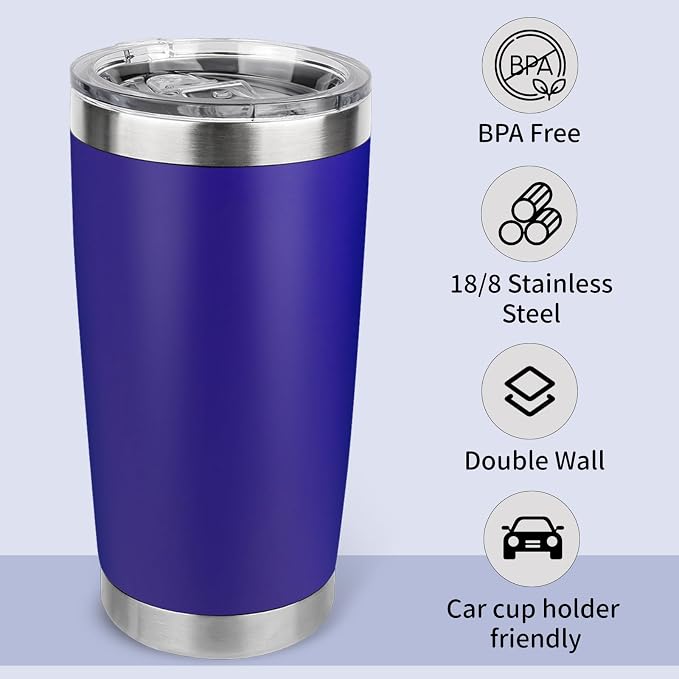 20oz Stainless Steel Tumbler Bulk with Lid, Travel Mug - Double Wall Vacuum Powder Coated Cup - Dark Blue, 6 Pack - Image 3