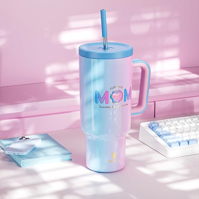 Meoky 40 oz Tumbler with Handle and Straw: Stainless Steel Insulated Tumbler with Lid and Straw - 100% Leak Proof Tumbler for Car Cup Holders - Travelers Commuters Workers, Donut - Image 7