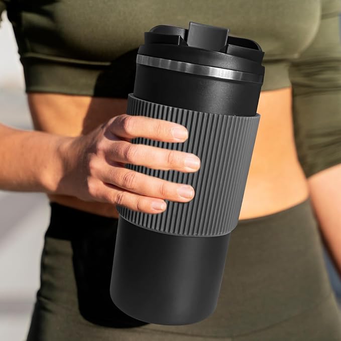 YINBAOGE Upgraded Insulated Travel Coffee Mug, Spill Proof & Leak Proof, Portable Camping Stainless Steel Tumbler, Reusable Thermal Coffee Cup with Lid for Hot & Cold Drinks (4th-Black, 15OZ) - Image 6