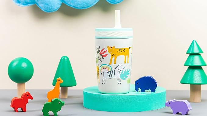 Zak Designs Kelso Toddler Cups For Travel or At Home, 12oz Vacuum Insulated Stainless Steel Sippy Cup With Leak-Proof Design is Perfect For Kids (Safari) - Image 13