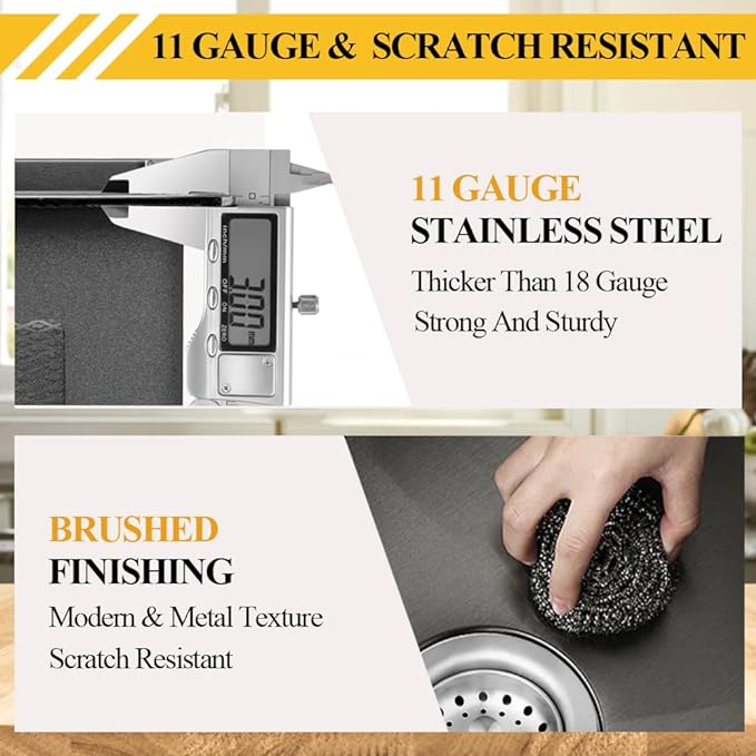 Black Kitchen Sink, Stainless Steel Drop In 15x17x9 Inch Single Bowl Topmount - Image 3