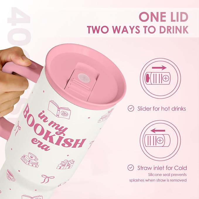 SANDJEST Book Lovers 40oz Tumbler With Handle and Straw, in My Bookish Era Insulated Stainless Steel Travel Coffee Mug for Women Girls Bookworms, Gift Idea for Birthday Christmas Mothers Day - Image 4