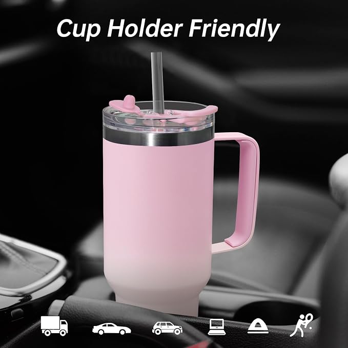 COKTIK 40 oz Tumbler With Handle and Straw, Insulated Tumbler With Leakproof Lids, Stainless Steel|BPA-Free, Cold for 24 H (Sakura) - Image 4