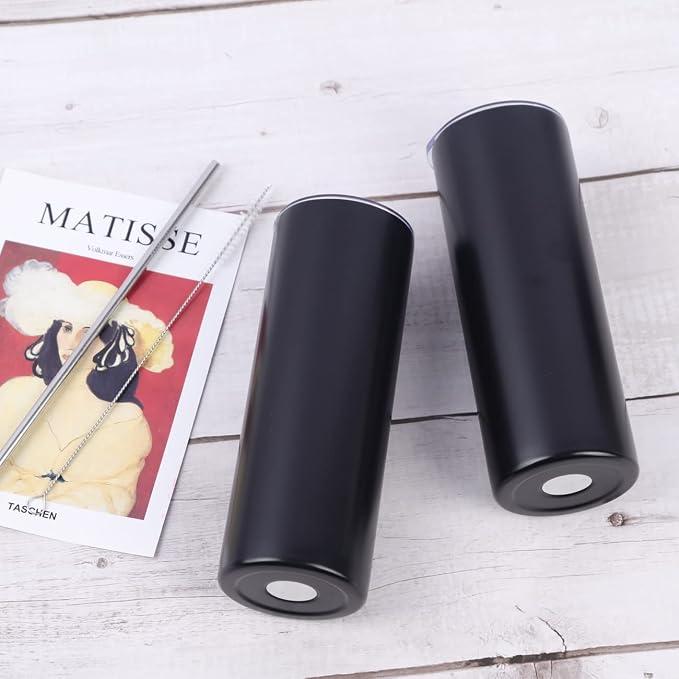 16 Pack 20 Oz Straight Skinny Tumblers,Individually Gift Boxed Stainless Steel Slim Skinny Tumbler Set Bulk, 20 Oz Insulated Slim Thin Travel Tumbler Cup for Diy, Black - Image 6