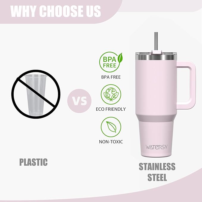 20 oz Tumbler with Handle,Tumbler with Lid and Straw,Double Wall Insulated Cup Stainless Steel Travel Mug(Cold for 34 Hours),Water Bottle for Iced Tea,Coffee,Cold Beverages(Rose Quartz) - Image 5