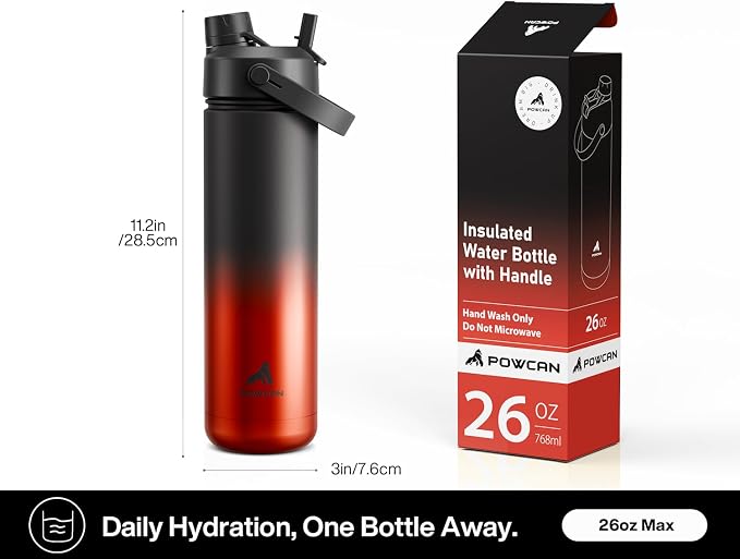POWCAN 26 oz Insulated Water Bottle with 2-in-1 Straw and Spout Lid, Keep Cold 24H, Leak-Proof, Fits in Car Cup Holder, Stainless Steel Water Bottle for Sports, Travel, Gym, Gift, and School (Ace) - Image 6