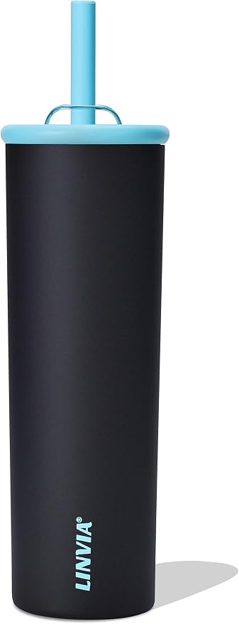 Candy Tumbler, 25 oz Insulated Stainless Steel Water Bottle, 2-in-1 Lid with Flexible Straw, BPA-Free, Cup Holder Friendly, Dishwasher Safe, Dark Black by LINVIA
