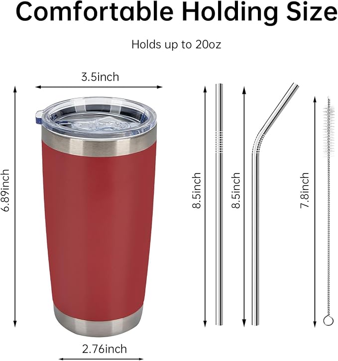 IEOVIEE 32 Pack, 20oz Stainless Steel Bulk Tumblers with Lids and Straws, Double Wall Insulated Travel Coffee Mug, Durable Powder Coated Tumbler Bulk Cup for Cold and Hot Drinks(Red) - Image 3