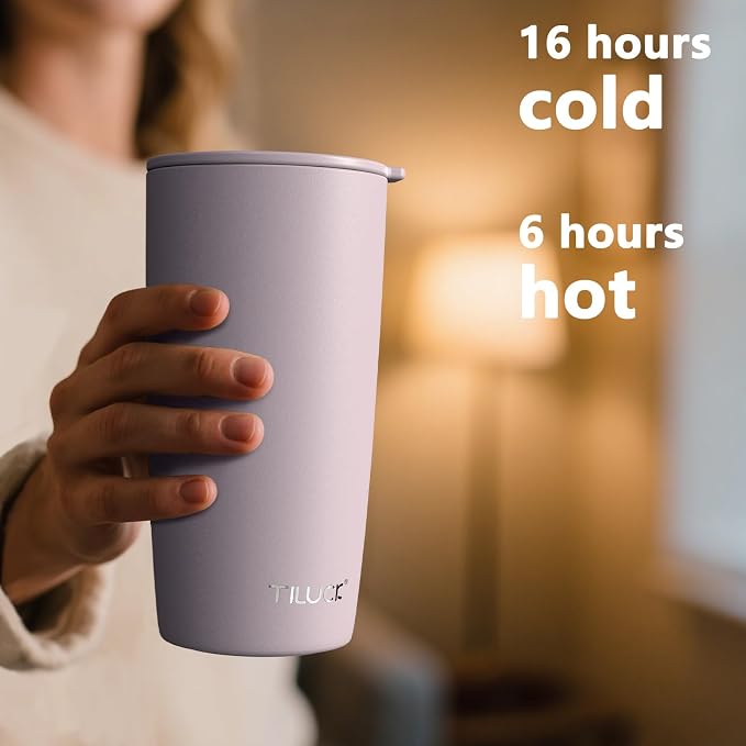 TILUCK 20 oz Insulated Tumbler with BPA-Free Lid, Stainless Steel Vacuum Travel Coffee Mug, Double Wall Coffee Tumbler（20oz，Matte LightPurple） - Image 3