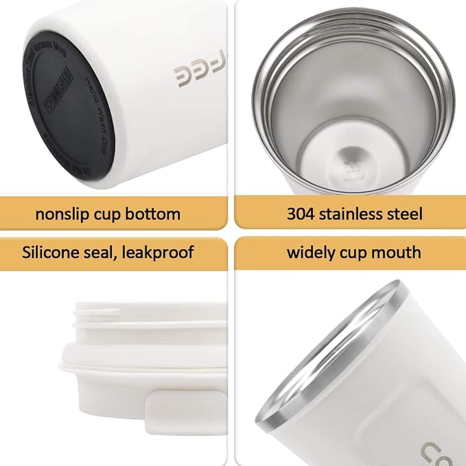 CS COSDDI 12 oz Stainless Steel Vacuum Insulated Tumbler - Coffee Travel Mug Spill Proof with Lid - Coffee Cup for Keep Hot/Ice Coffee,Tea and Beer (White) - Image 2