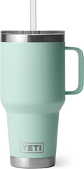 YETI Rambler 35 oz Tumbler with Handle and Straw Lid, Travel Mug Water Tumbler, Vacuum Insulated Cup with Handle, Stainless Steel, Seafoam by YETI