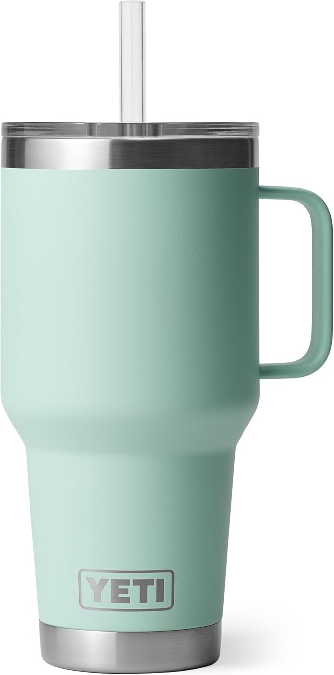 YETI Rambler 35 oz Tumbler with Handle and Straw Lid, Travel Mug Water Tumbler, Vacuum Insulated Cup with Handle, Stainless Steel, Seafoam by YETI