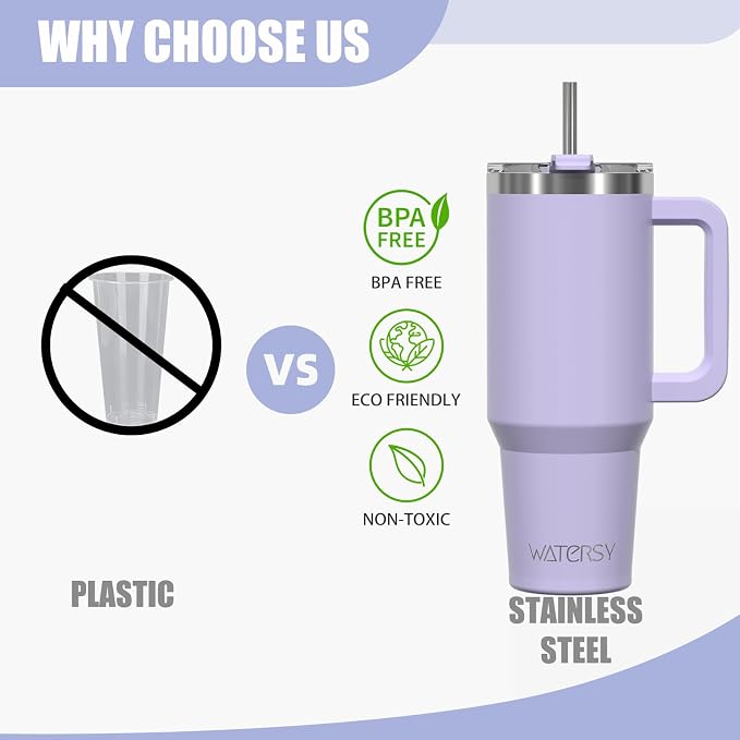 40 oz Tumbler with Handle,Tumbler with Lid and Straw,Double Wall Insulated Cup Stainless Steel Travel Mug(Cold for 34 Hours),Water Bottle for Iced Tea,Coffee,Cold Beverages(Purple) - Image 9