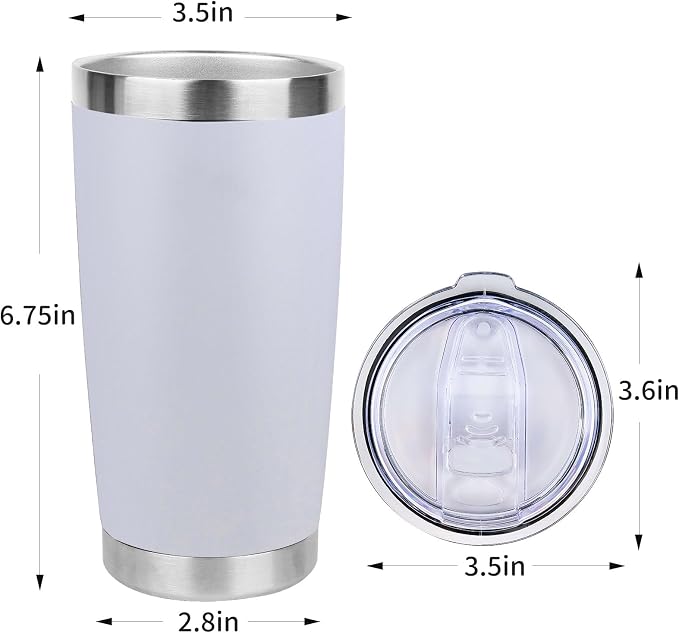 20oz Stainless Steel Tumbler Bulk with Lid, Travel Mug - Double Wall Vacuum Powder Coated Cup - White, 6 Pack - Image 4