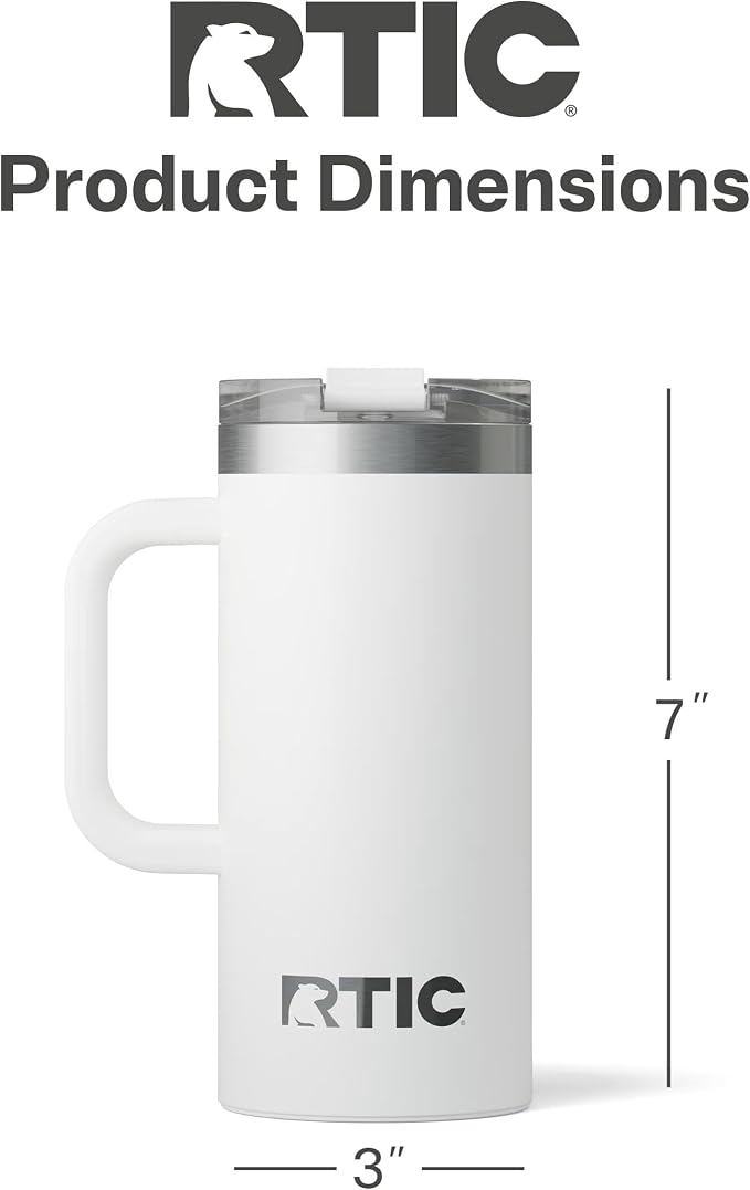 RTIC 16oz Road Trip Travel Mug with Lid and Handle, Ceramic Lined, Insulated, Stainless Steel, Metal, Double Wall Vacuum-Insulation, Portable Coffee, Tea Cup for Hot and Cold Drink, White - Image 5
