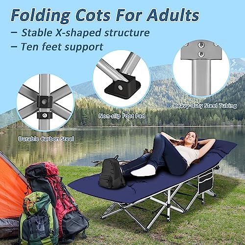 HABUTWAY Camping Cots for Adults, 600lbs Capacity, Folding Camping Cot with Mattress, Sleeping Cots for Adults with Carry Bags for Travel,Beach,Patio,Home Office,Nap Time - Image 5