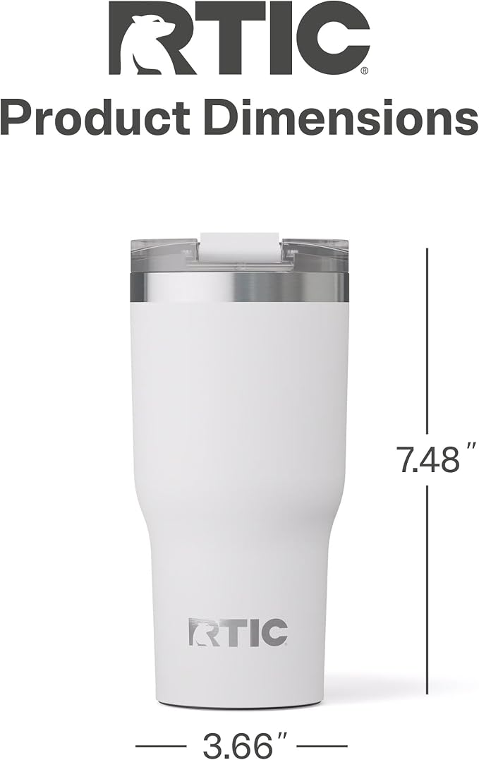 RTIC 20oz Essential Tumbler with Lid, Ceramic Lined, Insulated, Stainless Steel, Metal, Double Wall Vacuum-Insulation, Travel Cup for Iced Coffee, Tea, Hot and Cold Drink, White - Image 5