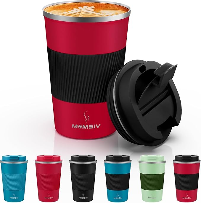 MOMSIV 12oz Travel Mug, Insulated Coffee Cup with Leakproof Lid, Vacuum Stainless Steel Double Walled Reusable Tumbler for Hot and Cold Water Coffee and Tea In Travel and Car by MOMSIV