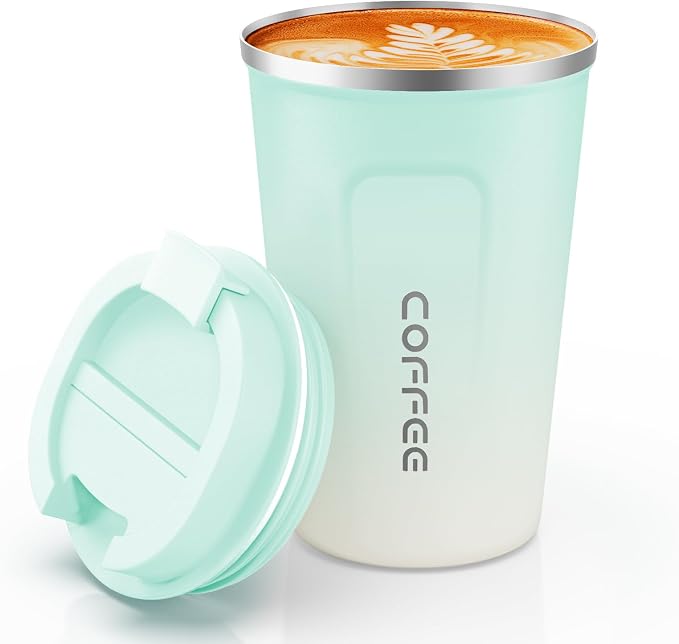 CS COSDDI 12 oz Stainless Steel Vacuum Insulated Tumbler - Coffee Travel Mug Spill Proof with Lid - Coffee Cups for Keep Hot/Ice Coffee,Tea and Beer (blue-white380ML) by CSCOSSDI