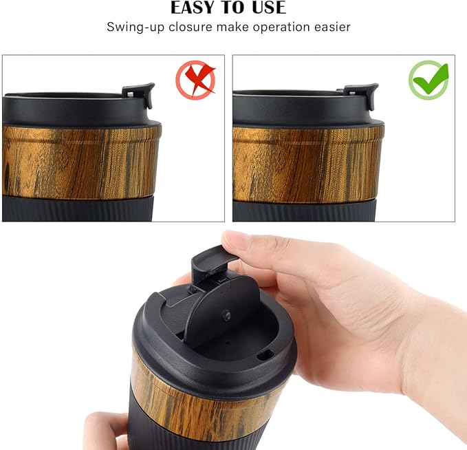 CS COSDDI 12 oz Stainless Steel Vacuum Insulated Tumbler - Coffee Travel Mug Spill Proof with Lid - coffee Cup for Keep Hot/Ice Coffee,Tea and Beer (D-wood grain) - Image 3