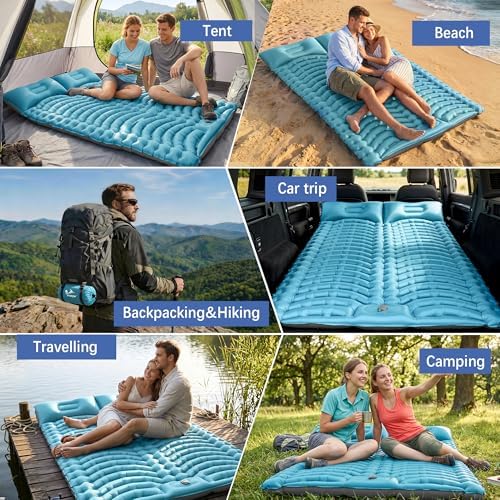 Double Camping Sleeping pad with Pillow & Built-in Foot Pump - Image 6