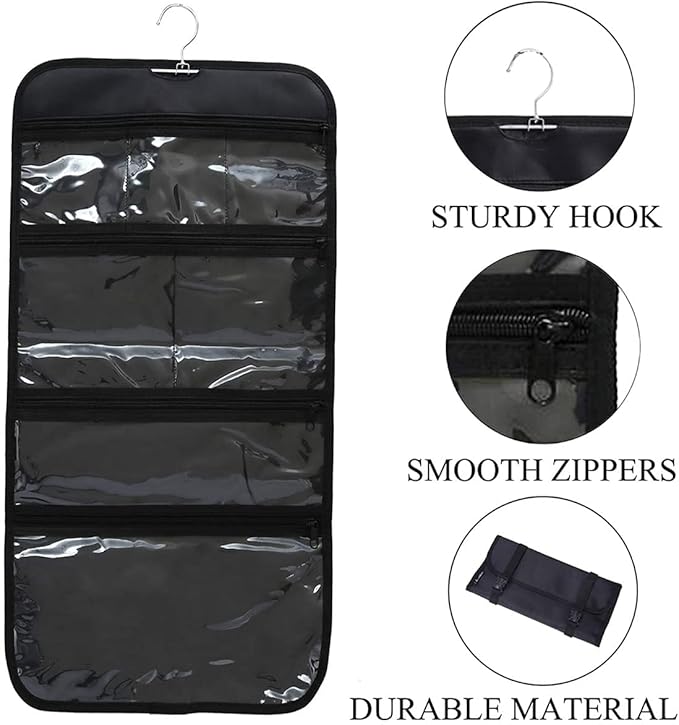 Foldable Clear Hanging Travel Toiletry Bag Cosmetic Organiser Storage - Image 3