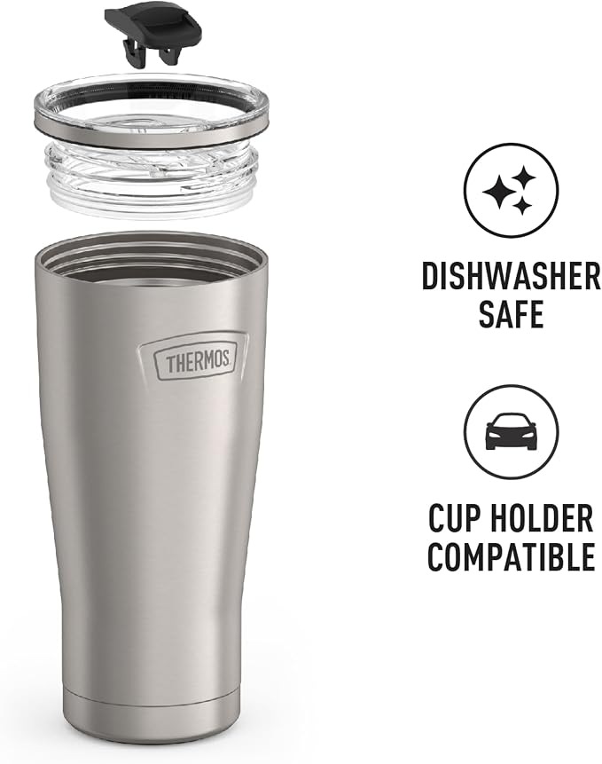 THERMOS ICON SERIES, Stainless Steel Cold Tumbler with Slide Lock, 24 Ounce, Matte Stainless Steel - Image 3