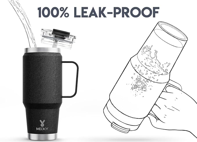 Meoky 32oz Tumbler with Handle, Stainless Steel Travel Mug with 2-in-1 Straw and Sip Lid, Vacuum Insulated Coffee Mug, 100% Leak Proof, Keeps Cold for 24 Hours or Hot for 8 Hours (Night) - Image 3