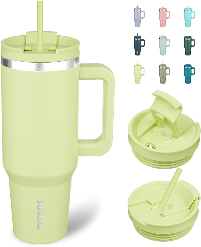 BJPKPK Tumbler With Handle 40 oz Stainless Steel Insulated Tumbler With Lid And Straw For Water Or Ice Coffee,Macaron Green by BJPKPK