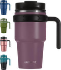 ALOUFEA 20 oz Insulated Coffee Mug Tumbler with Handle, Stainless Steel Travel Mug Tumbler with Lid and Straw, Double Wall Vacuum Leak Proof Ice Coffee Thermal Cup, Plum by ALOUFEA