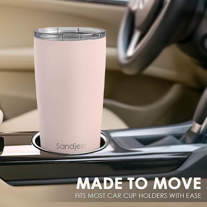SANDJEST Stainless Steel Tumbler 20 oz, Double Wall Vacuum Insulated Mug with Lid, Travel Coffee Cup for Women Girls Friends Sisters, Birthday Christmas (Pale Pink) - Image 6