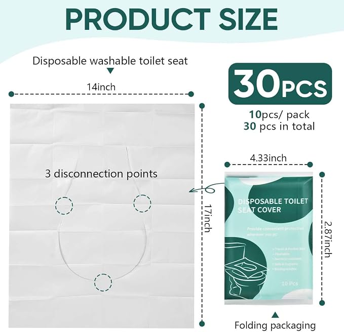 30 Pcs Disposable Flushable Paper Toilet Seat Covers Travel Supplies Essentials - Image 2