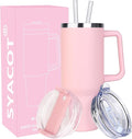 SYACOT 40 oz Tumbler with Handle and Straw Stainless Steel Insulated Tumbler Leak Proof Lid and Straw Lid Reusable Travel Mug Coffee Mug Cup Dishwasher Safe Keep Drinks Cold and Hot (Pink Dusk) by SYACOT